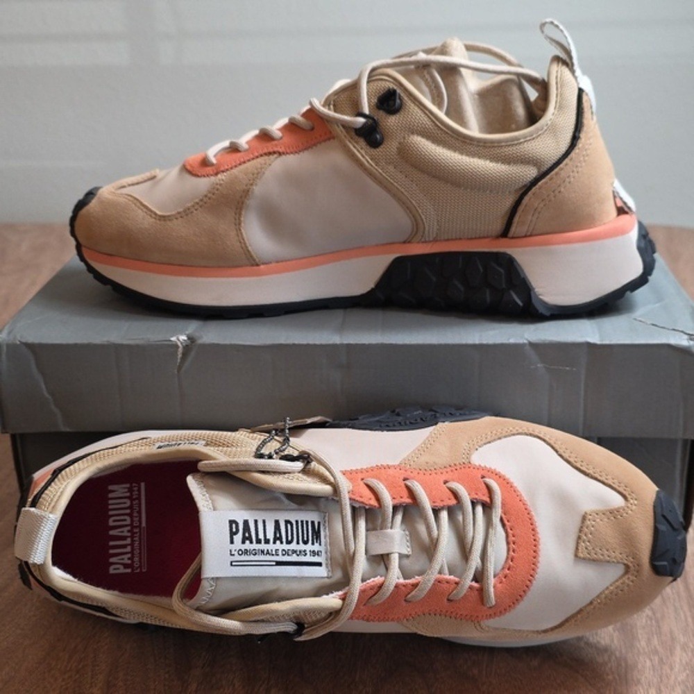 Palladium Sport Low Top Sneakers Beige Coral Chunky Sole Comfort Streetwear 11 M - Picture 2 of 11